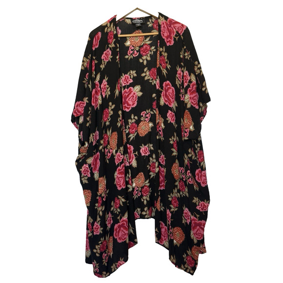 Angie Womens Floral Oversized Kimono Size L Resort Beach Vacation Feminine Boho - Picture 1 of 10